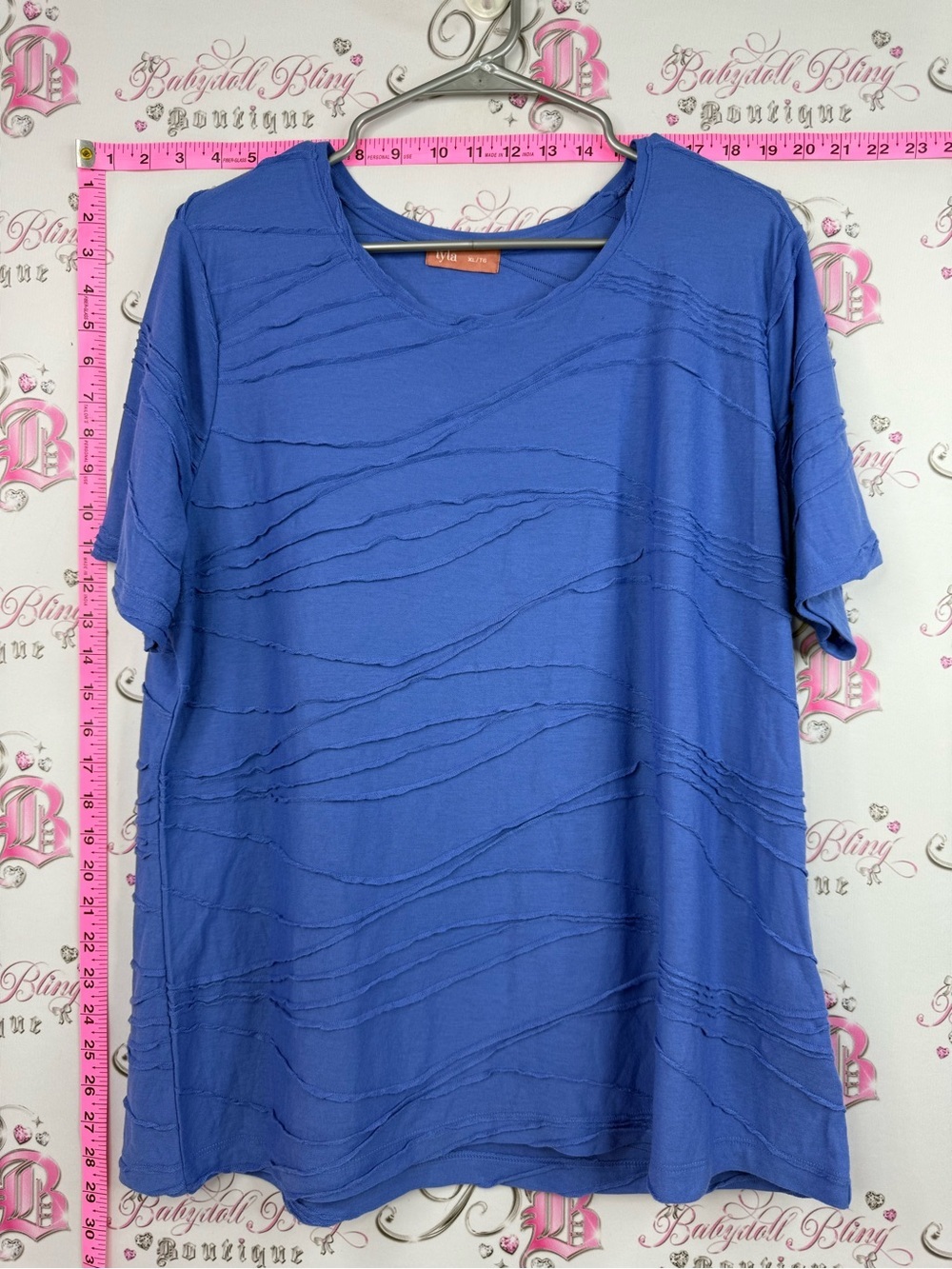 Iyla shirt 3D effect Wave-Detail Short Sleeve Tee - Blue tshirt